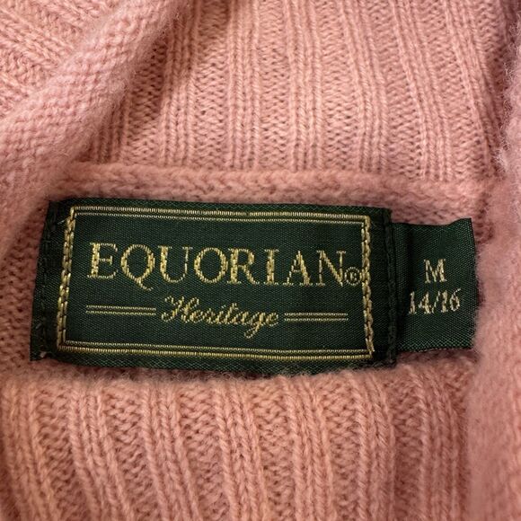 EQUORIAN Heritage Lambswool Cable Knit Sweater Size M Pink Preppy Academia Fall - Picture 4 of 6